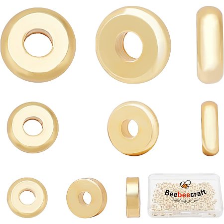 Beebeecraft 150Pcs 3 Size Flat Round Rondelle Spacer Beads 18K Gold Plated Disc Loose Jewelry Making Beads for DIY Bracelet Earring Necklace