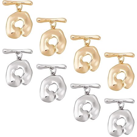 CHGCRAFT 8 Sets 2 Colors Toggle Clasps Real Gold and Real Platinum Plated Oval IQ T-bar Closure Clasps for Necklace Bracelet Earring Jewelry Making, 18.5x16x3mm, Golden and Platinum