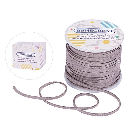 BENECREAT 3mm Faux Suede Cord Jewelry Making Flat Micro Fiber Lace Faux Suede Leather Cord (30 Yards, Gray)