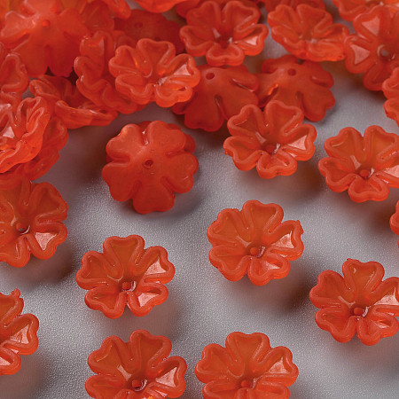 Arricraft Transparent Frosted Acrylic Bead Caps, 5-Petal, Flower, Orange Red, 16.5x6mm, Hole: 1.6mm, about 959pcs/500g