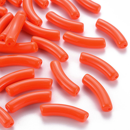 Honeyhandy Opaque Acrylic Beads, Curved Tube, Orange Red, 32x9.5x8mm, Hole: 1.8mm, about 330pcs/500g