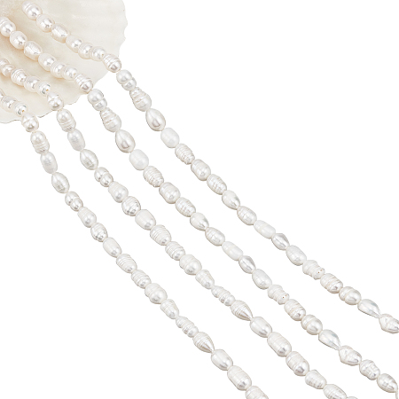 Nbeads 2 Strands Grade B Natural Cultured Freshwater Pearl Beads Strands, with Screw Thread, Rice, Creamy White, 7~8mm, Hole: 0.8mm, about 38pcs/strand, 13.77 inch~14.17 inch