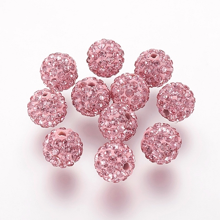 Honeyhandy Polymer Clay Rhinestone Beads, Grade A, Round, Pave Disco Ball Beads, Light Rose, 10x9.5mm, Hole: 1.5mm