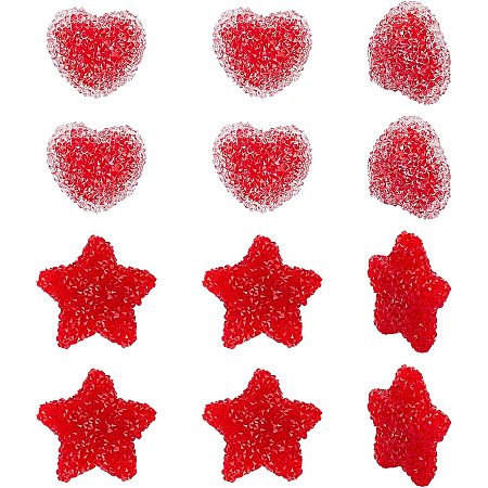 SUPERFINDINGS 12Pcs 2 Styles Red Resin Beads with Crystal Rhinestone Imitation Candy Food Style Heart and Star Beads for Valentine's Day Decorations Vase Filler
