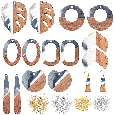 OLYCRAFT 156Pcs Resin Wooden Earring Pendants Mixed Shape Resin Walnut Wood Earring Vintage Resin Wood Statement Earring with Hooks and Jump Ring for Jewelry Making DIY Crafts - Mixed Color