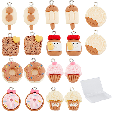 SUNNYCLUE 1 Box 36Pcs 9 Style Food Charms Bulk Resin Cookie Charms Cupcake Charms for Jewelry Making Flatback Ice Cream Charms Donut Cabochons Scrapbook Embellishments 3D Earring Supplies Adult Women