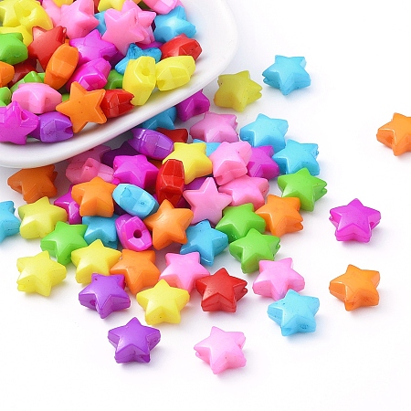 Honeyhandy Opaque Acrylic Beads, Star, Mixed Color, 12x12x6mm, Hole: 2mm, about 1340pcs/500g