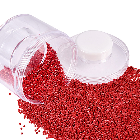 PandaHall Elite About 10000 Pcs 12/0 Glass Seed Beads Opaque Red Round Pony Bead Mini Spacer Beads Diameter 2mm with Container Box for Jewelry Making