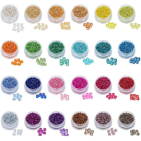 PandaHall Elite 24 Colors 2mm Glass Seed Beads, Silver Lined Tube Spacer Bead Pony Beads Long Bugle Beads for Earring Bracelet Jewelry Making Beading Crafting DIY Craft Making