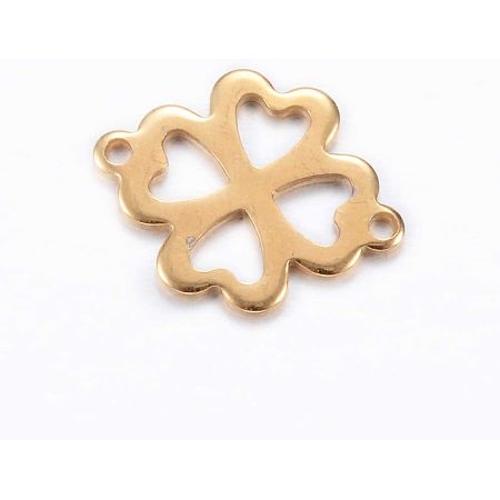 UNICRAFTALE 100pcs 304 Stainless Steel Clover Links Golden Links with 2 Small Hoops for DIY Jewelry Making Crafts 15.5x12x1mm, Hole 1mm