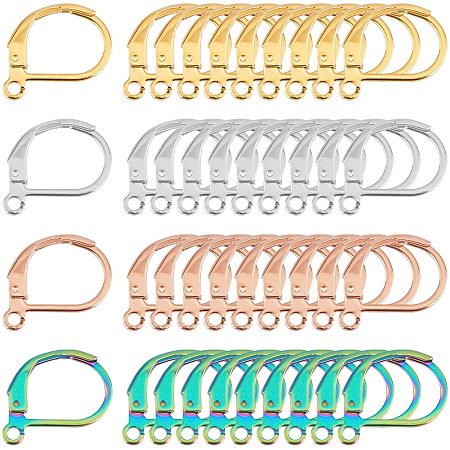 DICOSMETIC 40pcs 4 Colors About 10mm 304 Stainless Steel Leverback Earring Findings French Ear Hook Earrings Leverback Earring Components with Open Loop for Earring Jewelry Making,Hole:1.2mm