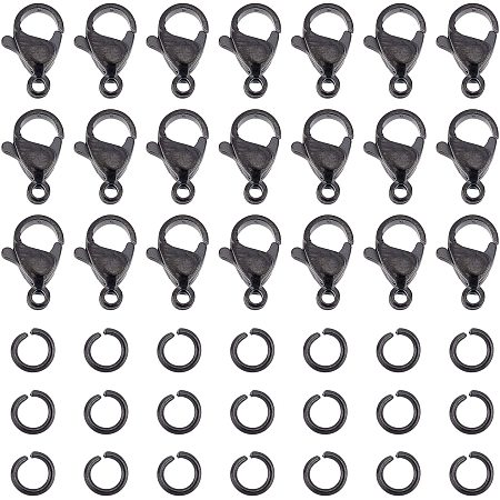 DICOSMETIC 30sets Black Color Lobster Hooks Stainless Steel Lobster Claw Clasps Metal Clasps Lobster with 30pcs Open Jump Rings in Jewelry Box for Jewelry Making Beads Necklace，Hole：1.5mm