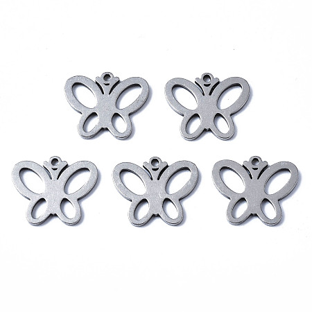 Honeyhandy 304 Stainless Steel Charms, Laser Cut, Butterfly, Stainless Steel Color, 12x15x1mm, Hole: 1mm