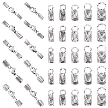 NBEADS 150 Pcs Cord End Cap for Jewelry Making, Including 100 Pcs Stainless Steel Coil Cord Ends and 50 Pcs Lobster Clasps Connector for DIY Necklace Bracelet Craft Making