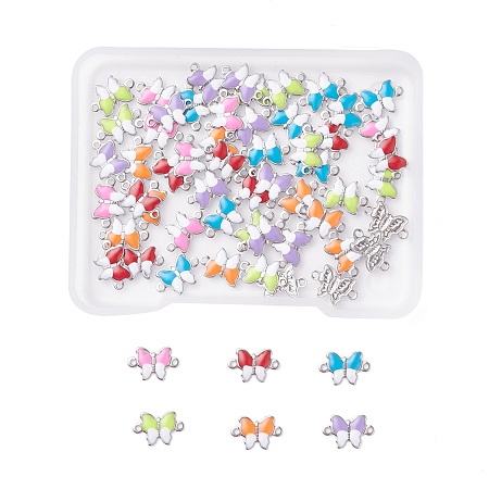 Unicraftale 60Pcs 6 Colors 304 Stainless Steel Enamel Links Connectors, Nickel Free, Butterfly, Stainless Steel Color, Mixed Color, 6.5x10x1mm, Hole: 1mm, 10pcs/color