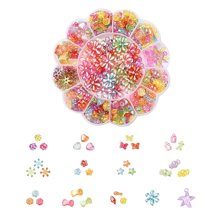 Arricraft 271Pcs 13 Style Transparent Acrylic Beads, Flower & Candy & Bowknot & Clover & Snowflake & Butterfly & Heart & Star & Starfish & Mixed Initial Letters, Mixed Color