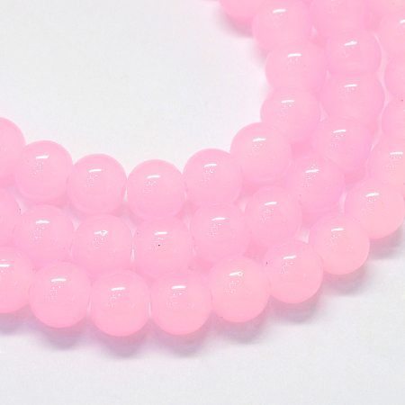 Honeyhandy Baking Painted Imitation Jade Glass Round Bead Strands, Pink, 6.5mm, Hole: 1.5mm, about 145pcs/strand, 31.8 inch