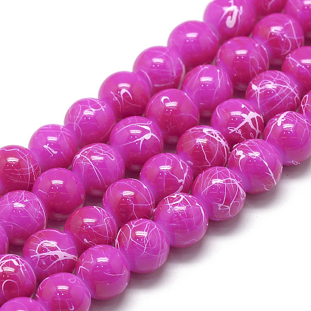 Arricraft Drawbench Glass Beads Strands, Baking Painted, Dyed, Round, Magenta, 10mm, Hole: 1.5mm, about 85pcs/strand, 31.4 inches