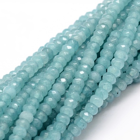 ARRICRAFT Dyed Natural Malaysia Jade Rondelle Beads Strands, Faceted, Light Blue, 4x2~3mm, Hole: 1mm; about 115pcs/strand, 14 inches