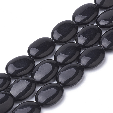 ARRICRAFT Natural Black Stone Beads Strands, Oval, 18~18.5x13x6mm, Hole: 1mm, about 22pcs/strand, 15.7 inches