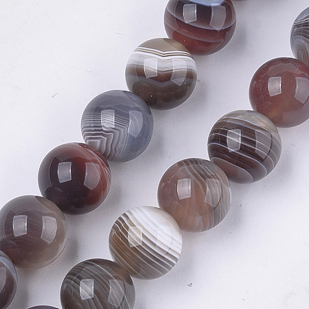 Honeyhandy Natural Botswana Agate Beads Strands, Round, 10mm, Hole: 1mm, about 18~20pcs/strand, 7.4 inch