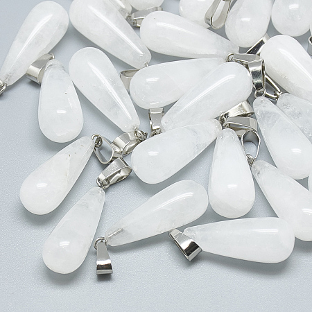 Honeyhandy Natural Quartz Crystal Pendants, with Stainless Steel Snap On Bails, teardrop, 28~30x10~12mm, Hole: 6x4mm