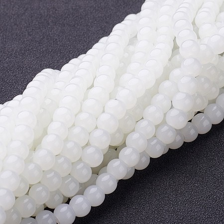 Arricraft Imitation Jade Glass Beads Strands, Round, White, 6mm, Hole: 1mm, about 50pcs/strand, 11 inches
