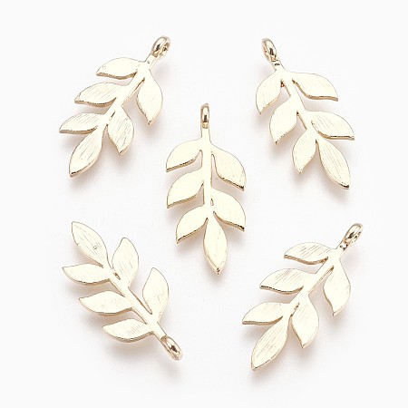 Honeyhandy Brass Pendants, Leaf, Nickel Free, Real 18K Gold Plated, 25x11x1.5mm, Hole: 1mm