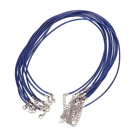 Honeyhandy Waxed Cord Necklace Making, with Zinc Alloy Lobster Clasps, Platinum, Dark Blue, 17.8 inch~18 inch(45.5~46cm), 2mm