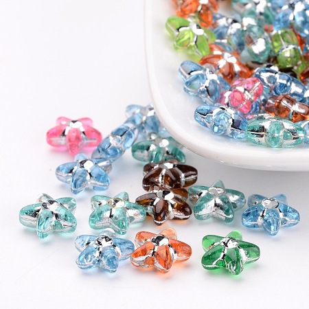Honeyhandy Metal Enlaced Acrylic Beads, Star, Mixed Color, about 10mm in diameter, 4mm thick, hole: 1mm