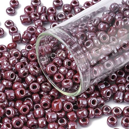 Honeyhandy 6/0 Opaque Colors Lustered Round Glass Seed Beads, Indian Red, Size: about 4mm in diameter, hole:1.5mm, about 495pcs/50g