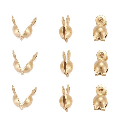 Honeyhandy Ion Plating(IP) 304 Stainless Steel Bead Tips, Calotte Ends, Clamshell Knot Cover, Golden, 8x4mm, Hole: 1mm