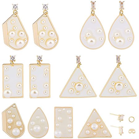 SUNNYCLUE DIY Earring Making, with Epoxy Resin Pendants, ABS Plastic Imitation Pearl, Brass Stud Earring Findings and Ear Nuts, Real 18K Gold Plated, 44pcs/box
