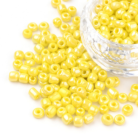 ORNALAND 6/0 Glass Seed Beads, Opaque Colors Lustered, Round, Yellow, 4mm, Hole: 1.5mm, about 1600pcs/bag
