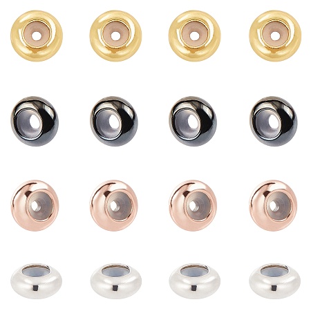 ARRICRAFT Brass Beads, with Rubber Inside, Slider Beads, Stopper Beads, Rondelle, Mixed Color, 7x3.5mm, Hole: 2mm, 4 colors, 10pcs/color, 40pcs/box