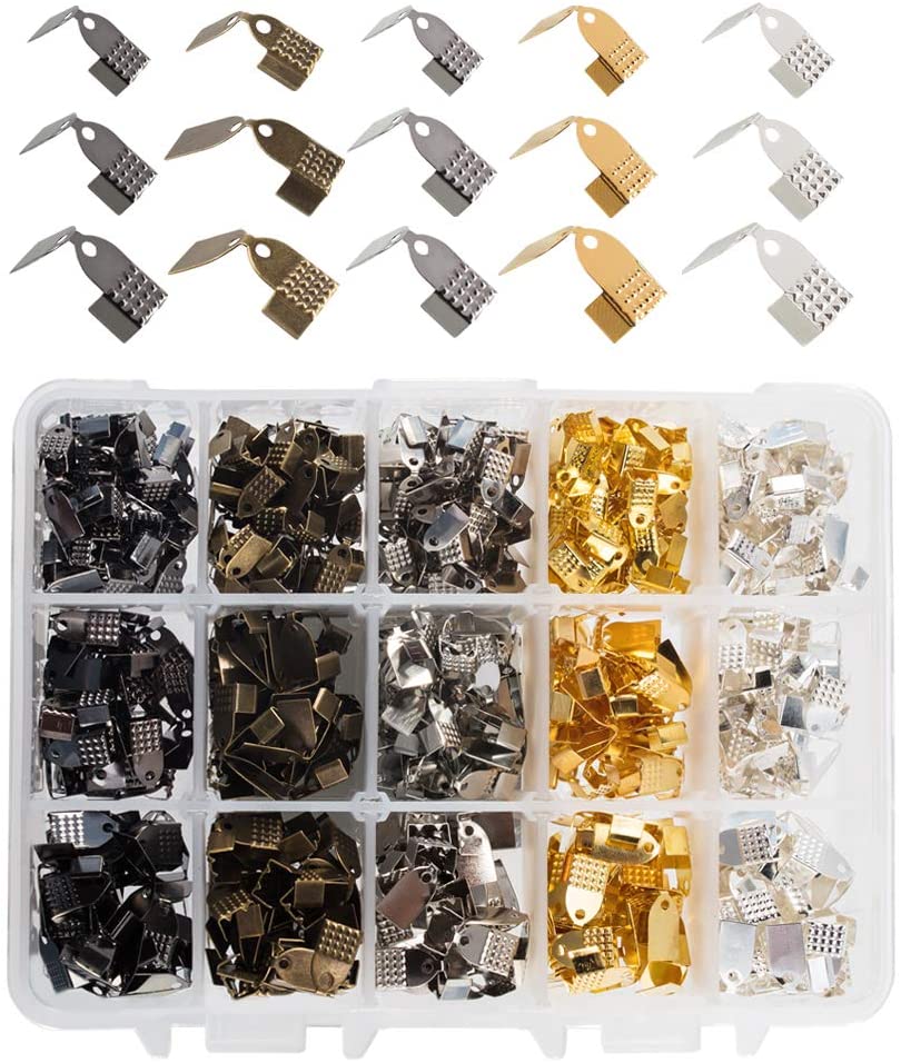 PH PandaHall About 440Pcs Jewelry Findings Sets with Fold Over Crimp Ends Ribbon Ends Twist Chains and Brass Lobster Claw Clasps Antique Bronze 