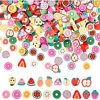 NBEADS 200 Pcs 2 Styles Fruit Polymer Clay Beads, Clay Colorful Beads Handmade Polymer Clay Fruit Charm Beads for Jewelry Crafts Making