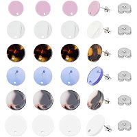SUNNYCLUE 1 Box 12 Pairs Resin Earrings Studs Set Flat Round Disc Colorful Charms Bohemia Style Tortoise Shell Patterns with Brass Ear Nuts for Women Stylish Jewelry Crafts Supplies