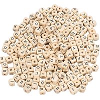Pandahall Elite 1060pcs 10mm Alphabet Wooden Beads Natural Color Square Wooden Beads Wooden Loose Beads with Initial Letter for Jeweley Making and DIY Projects