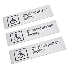 GORGECRAFT 430 Stainless Steel Sign Stickers, with Double Sided Adhesive Tape, for Wall Door Accessories Sign, Rectangle with Disabled Person Facility, Stainless Steel Color, 5x17.15x0.2cm, 3pcs