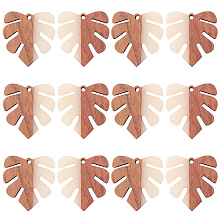 SUNNYCLUE Resin & Wood Pendants, Monstera Leaf Pendant, WhiteSmoke, 30x28x3.5mm, Hole: 2mm, 12pcs/box