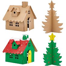 NBEADS 6 Sets 2 Styles Christmas Gingerbread House Kit, Unfinished Cardboard 3D Paper Card for Family Holiday Fun Party Game Decorating Playtime