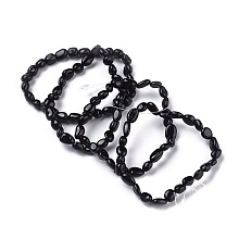 Honeyhandy Natural Black Tourmaline Bead Stretch Bracelets, Tumbled Stone, Nuggets, Inner Diameter: 2~2-1/4 inch(5.2~5.6cm)