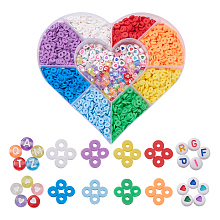 ARRICRAFT 8 Colors Eco-Friendly Handmade Polymer Clay Beads, Disc/Flat Round, with 200Pcs 4 Styles Flat Round Acrylic Beads, Mixed Color, 6~7x1~3.5mm, Hole: 1.2~2mm