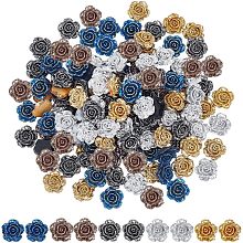 NBEADS 150 Pcs 5 Colors Flatback Rose Flower Resin Cabochons, 0.55" No Holes Metallic Floral Resin Charms Undrilled Flower Beads for Jewelry Crafts Making Phone Case Scrapbooking