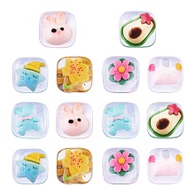 14Pcs 7 Styles Transparent Resin Cabochons, Square, Mixed Color, 19x19x8mm, 2pcs/style