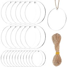 BENECREAT 28PCS Acrylic Keyring Blanks 2 & 3" Diameter Flat Round Acrylic Clear Keychain Blanks with bundle Hemp Cord for DIY Projects and Crafts