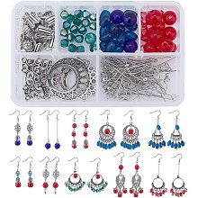 SUNNYCLUE 1 Box DIY Make 10 Pairs Chandelier Bohemian Earring Making Kit Including Flower Tibetan Style Caps Link Connector Charms Glass Beads for Adults Women DIY Earring Jewellery Making