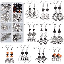 SUNNYCLUE 1 Box DIY 10 Pairs Halloween Charms Pendants Spider Charms Earring Making Kit Skull Charms for Jewelry Making Bat Spider Web Charms Pumpkin Jack-O'-Lantern Craft Adult Women Instruction