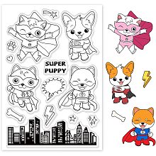 GLOBLELAND 1Sheet Dog Superheroes Clear Stamp Hero Critters Transparent Silicone Stamp Corgi and Shiba Inu Stamp for Scrapbook Journal Card Making 4.3 x 6.3 inch